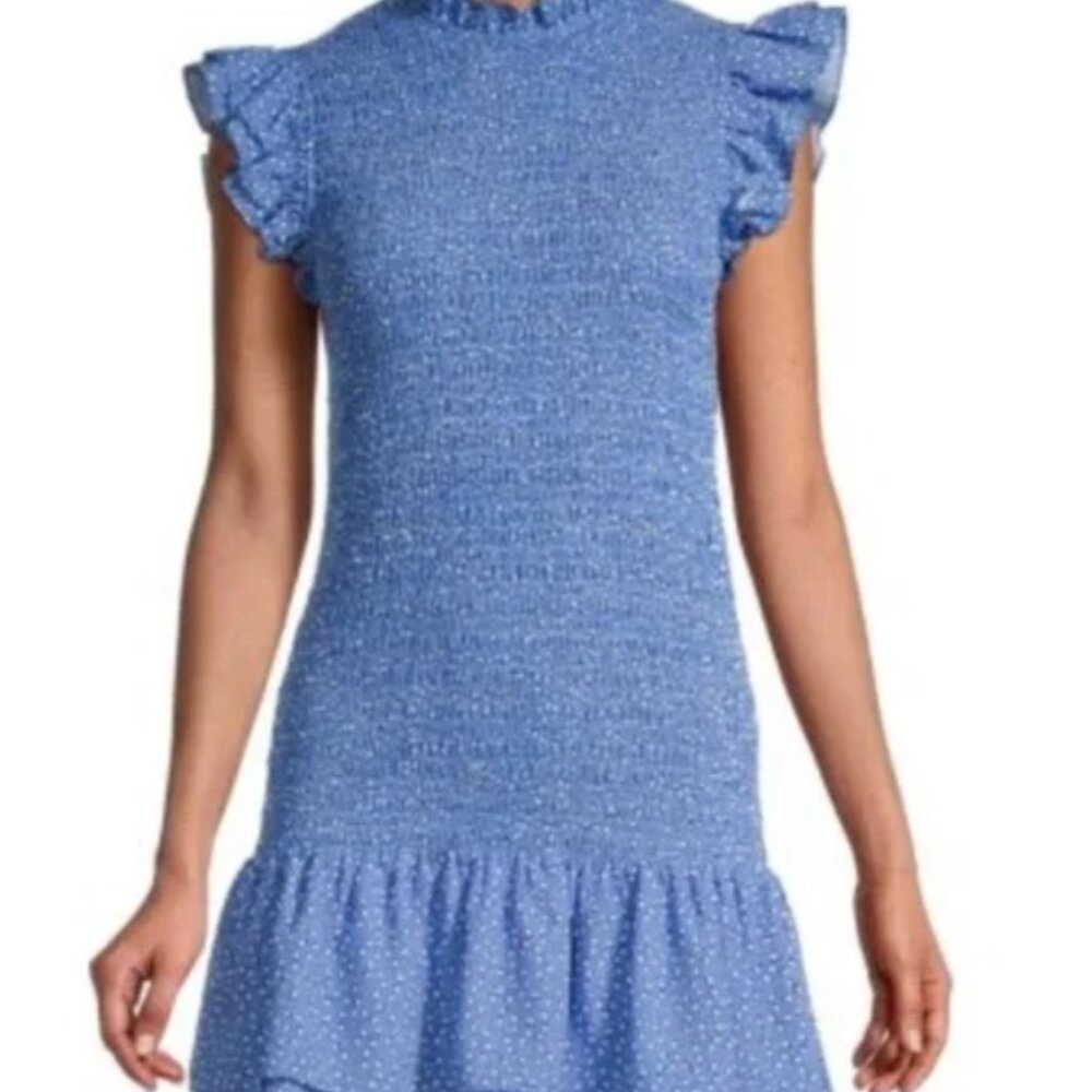 FRENCH CONNECTION Elao Verona Crepe Smocked Flutter Sleeve Minidress Size LARGE